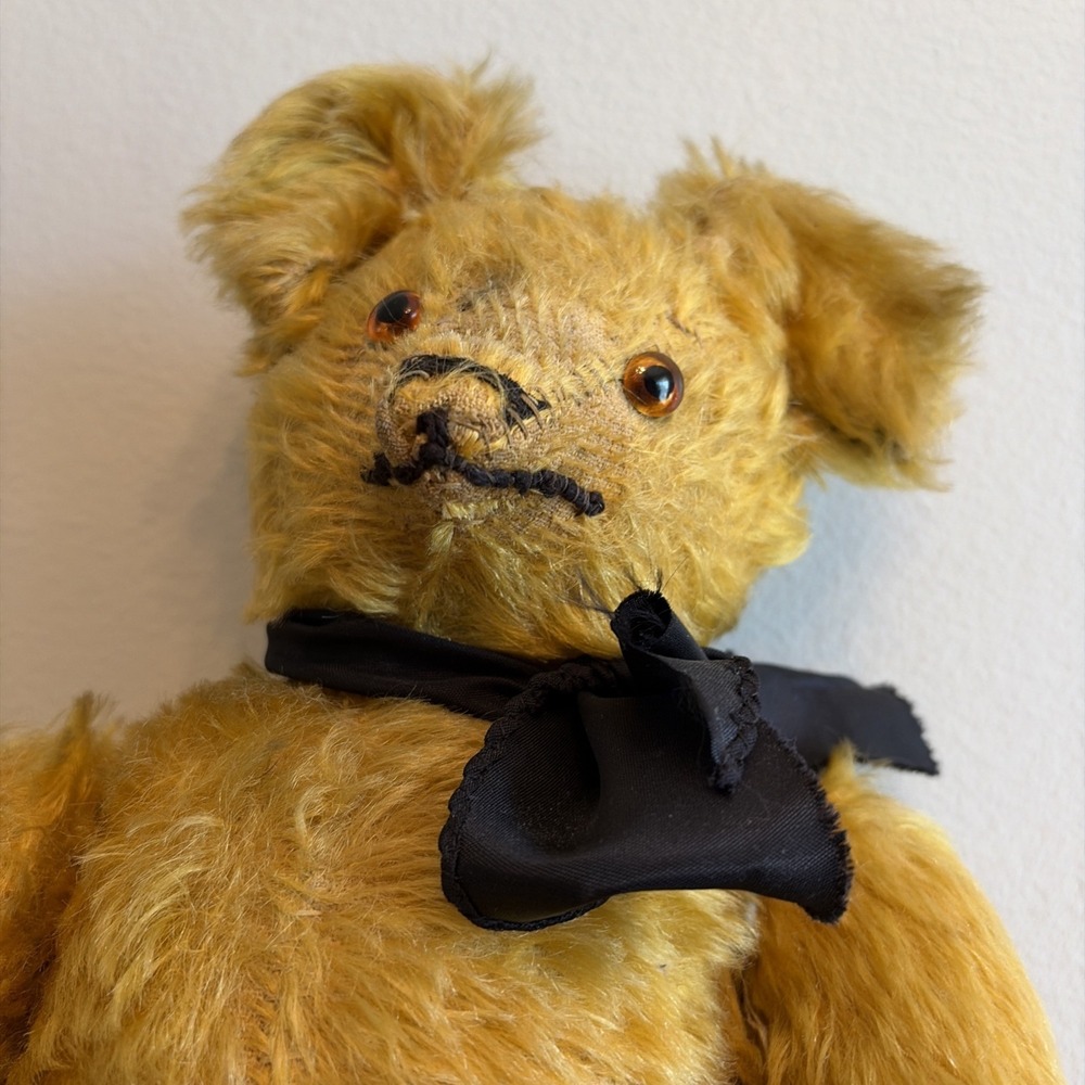 Antique 1920s Golden Mohair Teddy Bear Fully Jointed Hump Back Glass Eyes 16in - Picture 7 of 16